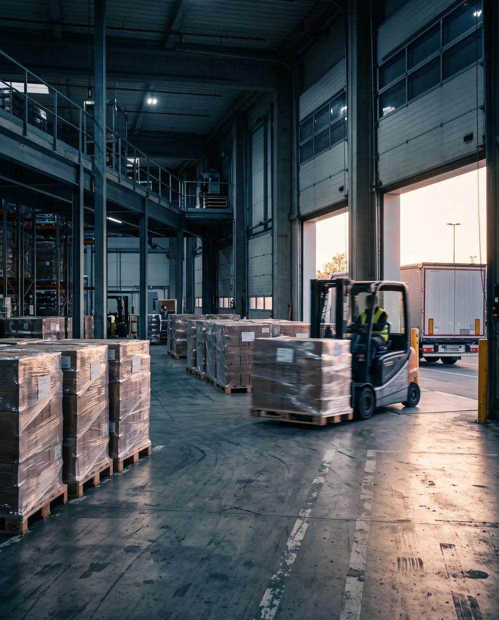 Cross-dock met pallets tussen twee laaddeuren